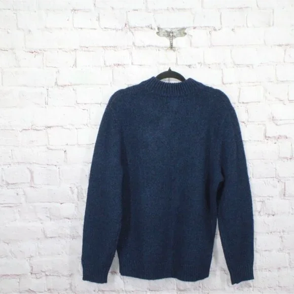 LL Bean Classic Ragg Wool Sweater Henley Nautical Navy Size Medium - Picture 5 of 10